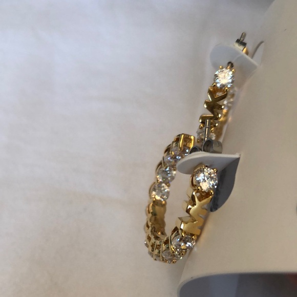 Michael Kors Gold Tone MK Logo & Cubic Zirconia Hoop Earrings NWT - Picture 3 of 16